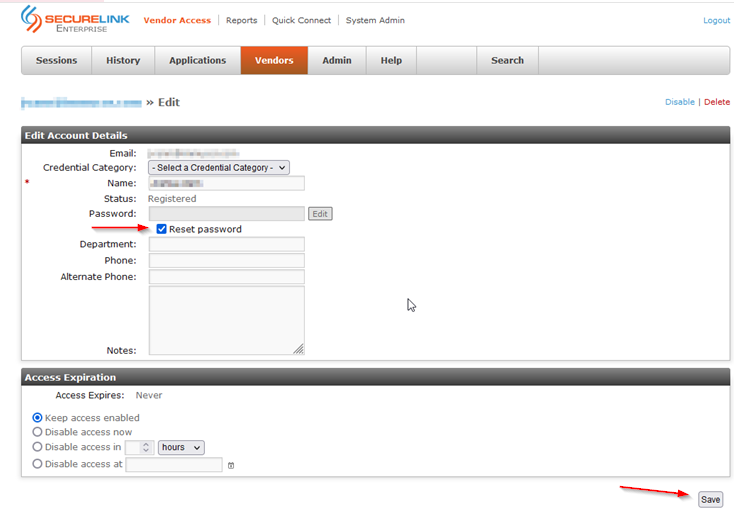 Securelink Vendor Representative Settings - resend validation email ...